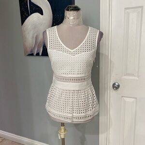 Bebe Women Small Petite White Lace Peplum Top